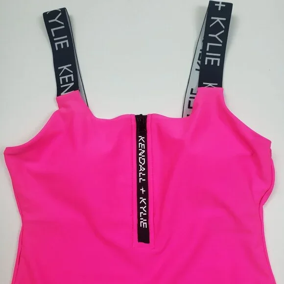 Kendall and Kylie One Piece Swimsuit Women's Medium Neon Pink & Black Call Out - Picture 12 of 16